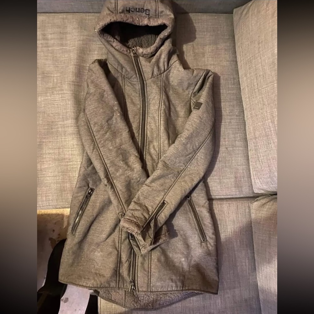 Bench Women's Hooded Long Trench Coat in Heather Gray